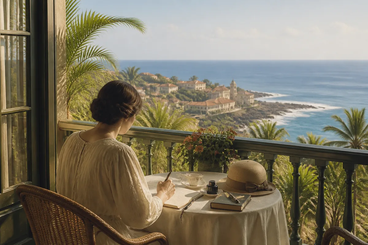 KI-Illustration zu Agatha Christie in Puerto de la Cruz